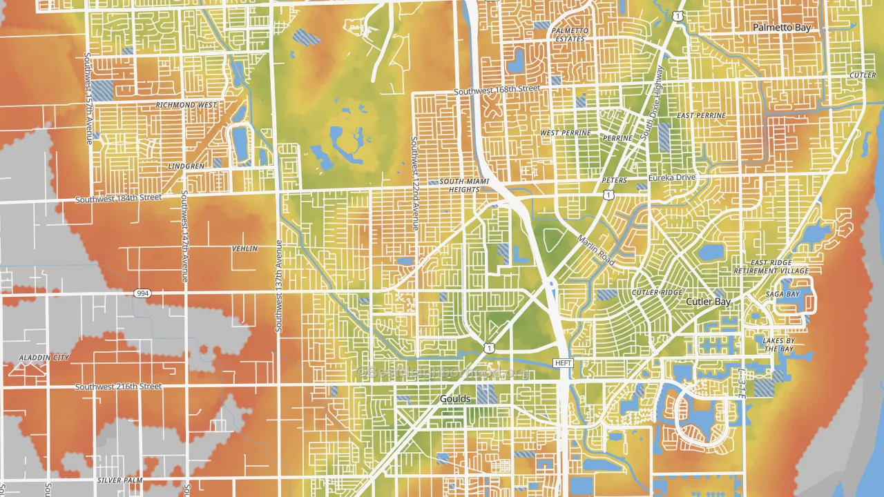 Bike Grade map of South Miami Heights, FL
