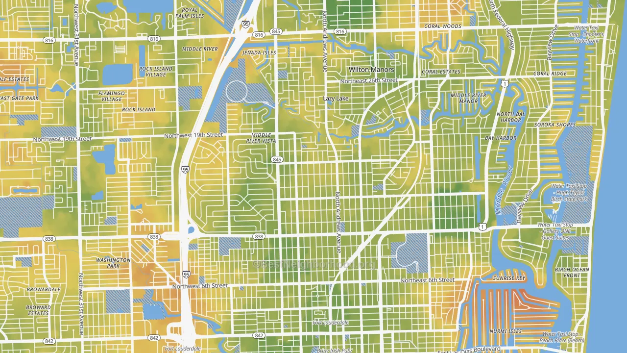 Bike Grade map of South Middle River, Fort Lauderdale, FL