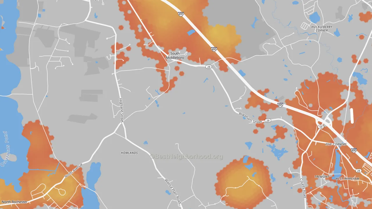 Bike Grade map of South Middleboro, MA