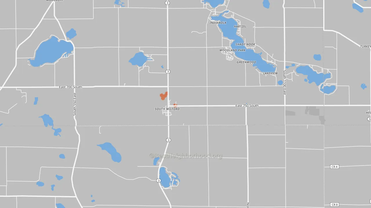 Bike Grade map of South Milford, IN