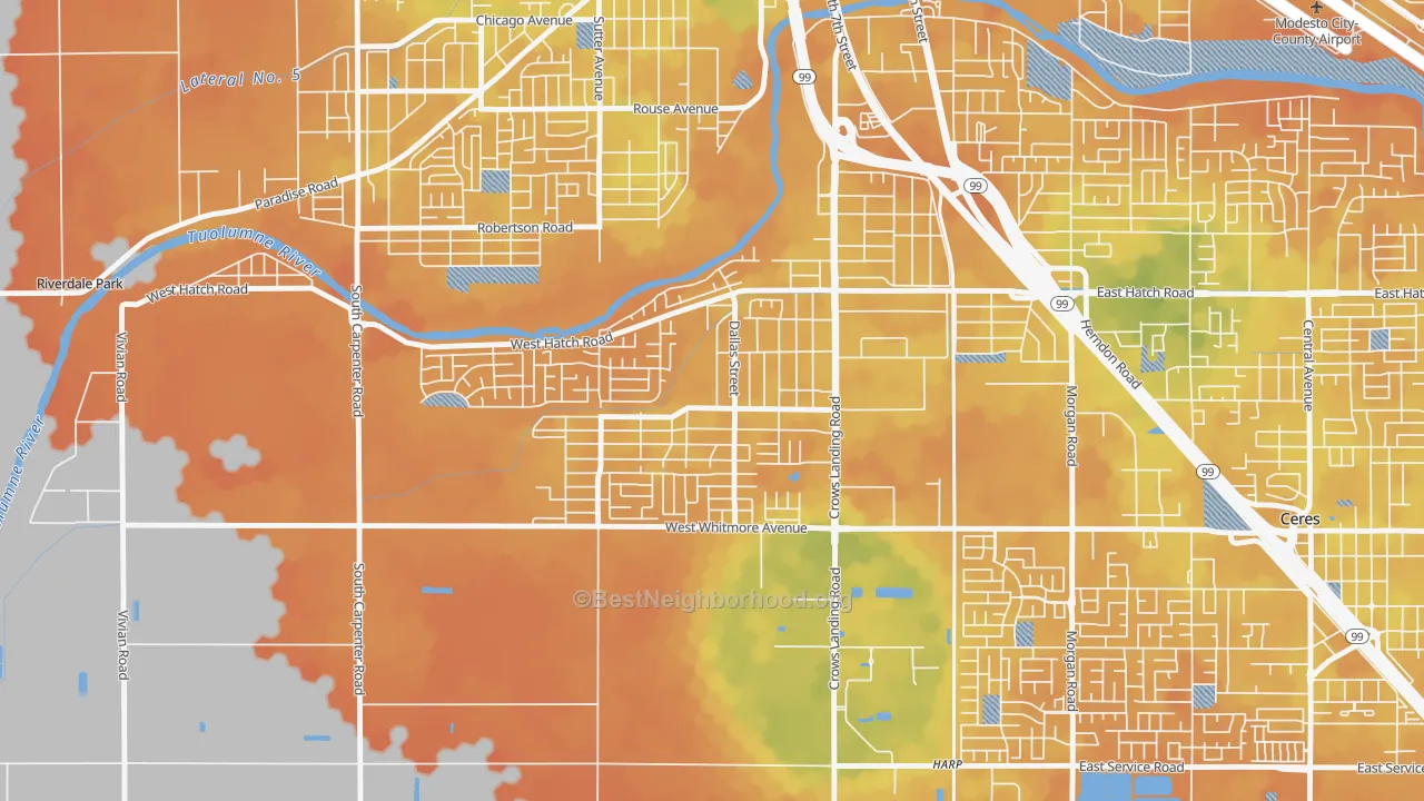 Bike Grade map of South Modesto Acres, Modesto, CA