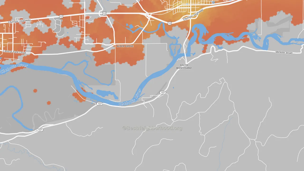 Bike Grade map of South Montesano, WA