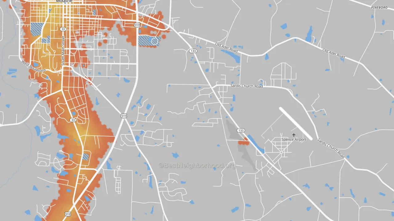 Bike Grade map of South Moultrie, GA