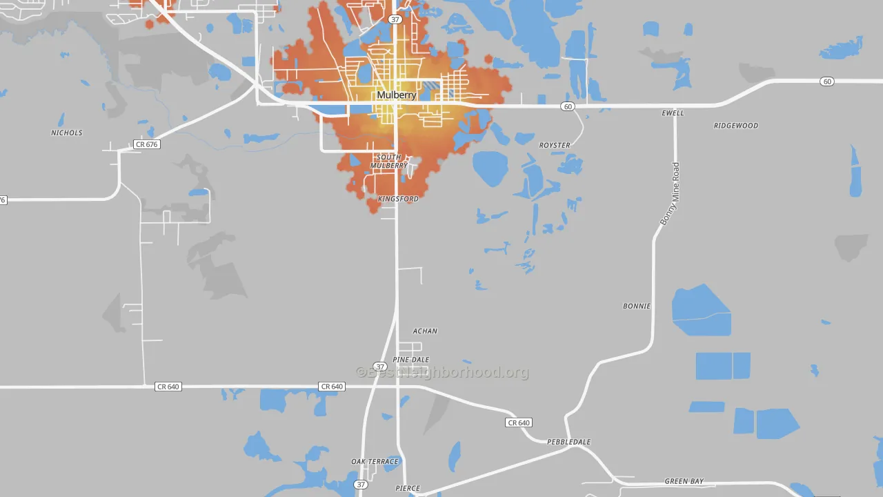 Bike Grade map of South Mulberry, FL