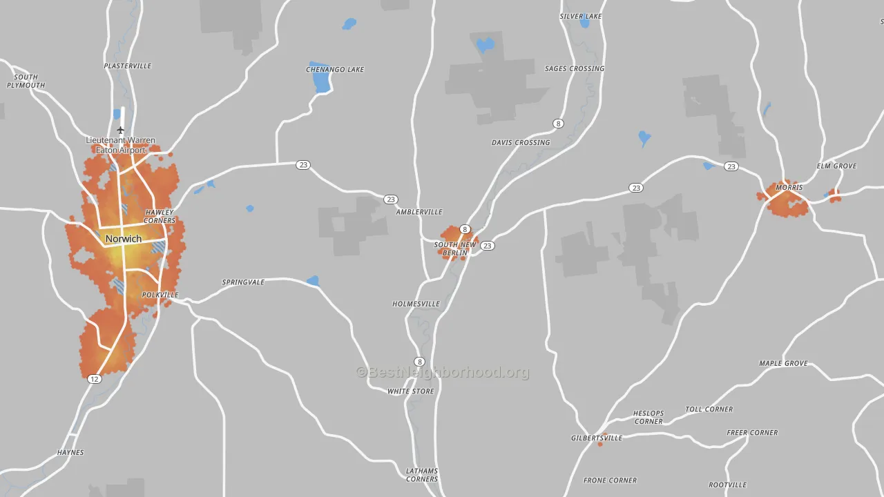 Bike Grade map of South New Berlin, NY