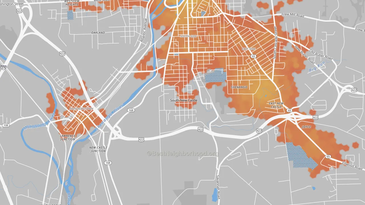 Bike Grade map of South New Castle, PA
