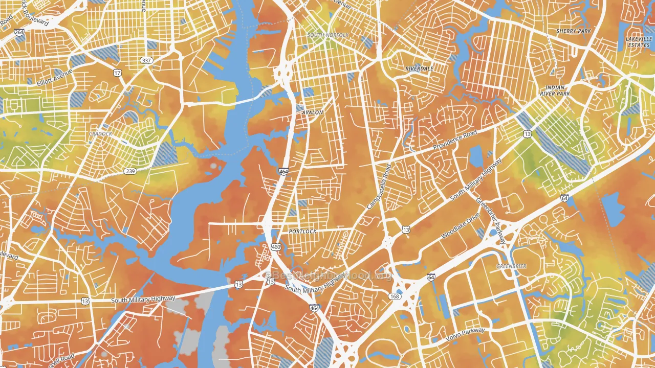 Bike Grade map of South Norfolk, Chesapeake, VA