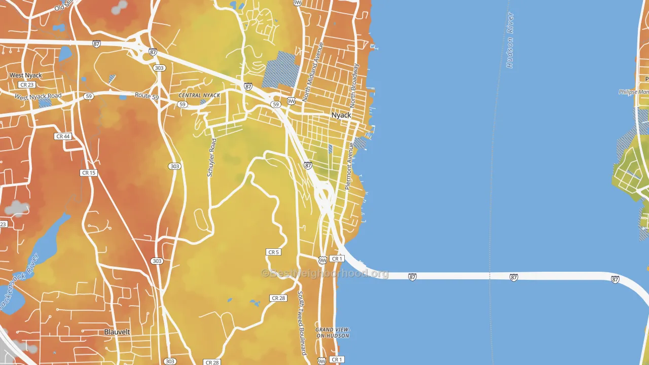 Bike Grade map of South Nyack, NY