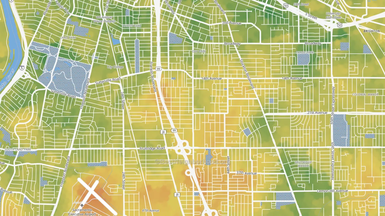 Bike Grade map of South Oak Park, Sacramento, CA