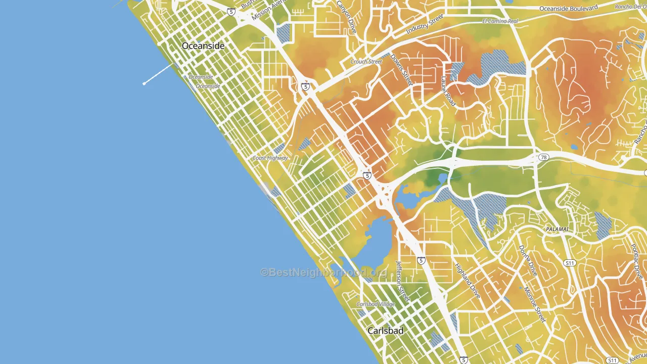 Bike Grade map of South Oceanside, Oceanside, CA