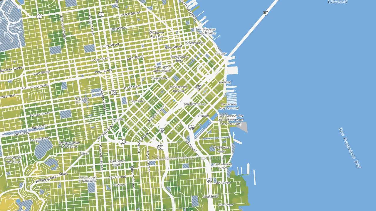Bike Grade map of South of Market, San Francisco, CA