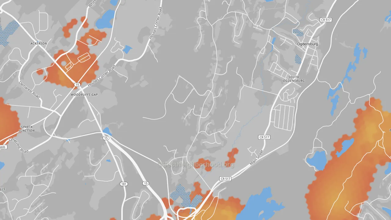 Bike Grade map of South Ogdensburg, NJ