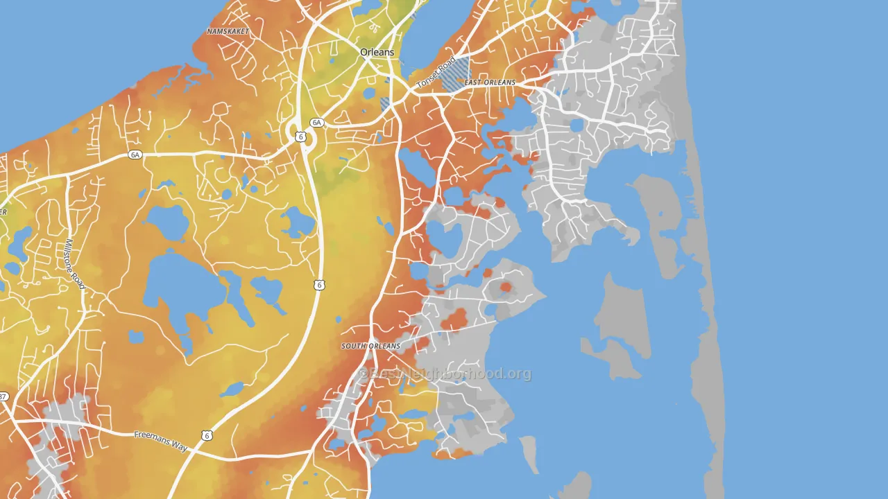 Bike Grade map of South Orleans, MA