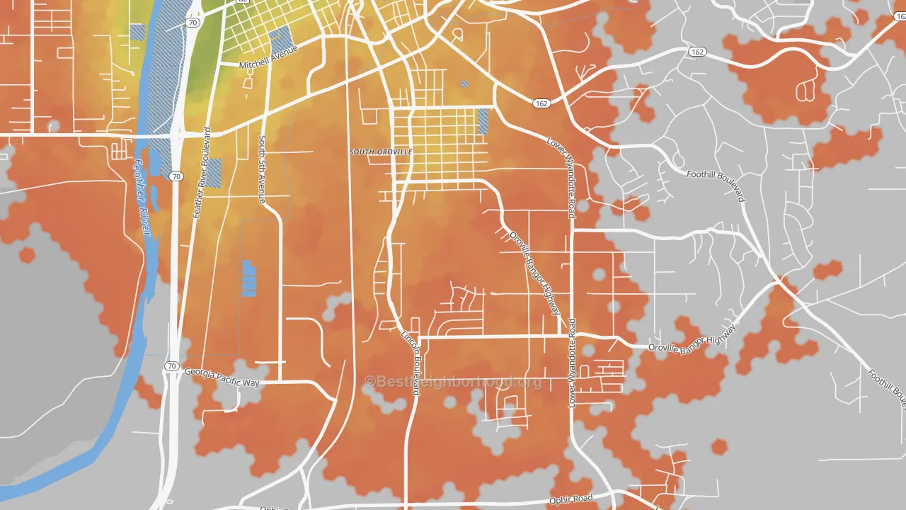 Bike Grade map of South Oroville, CA