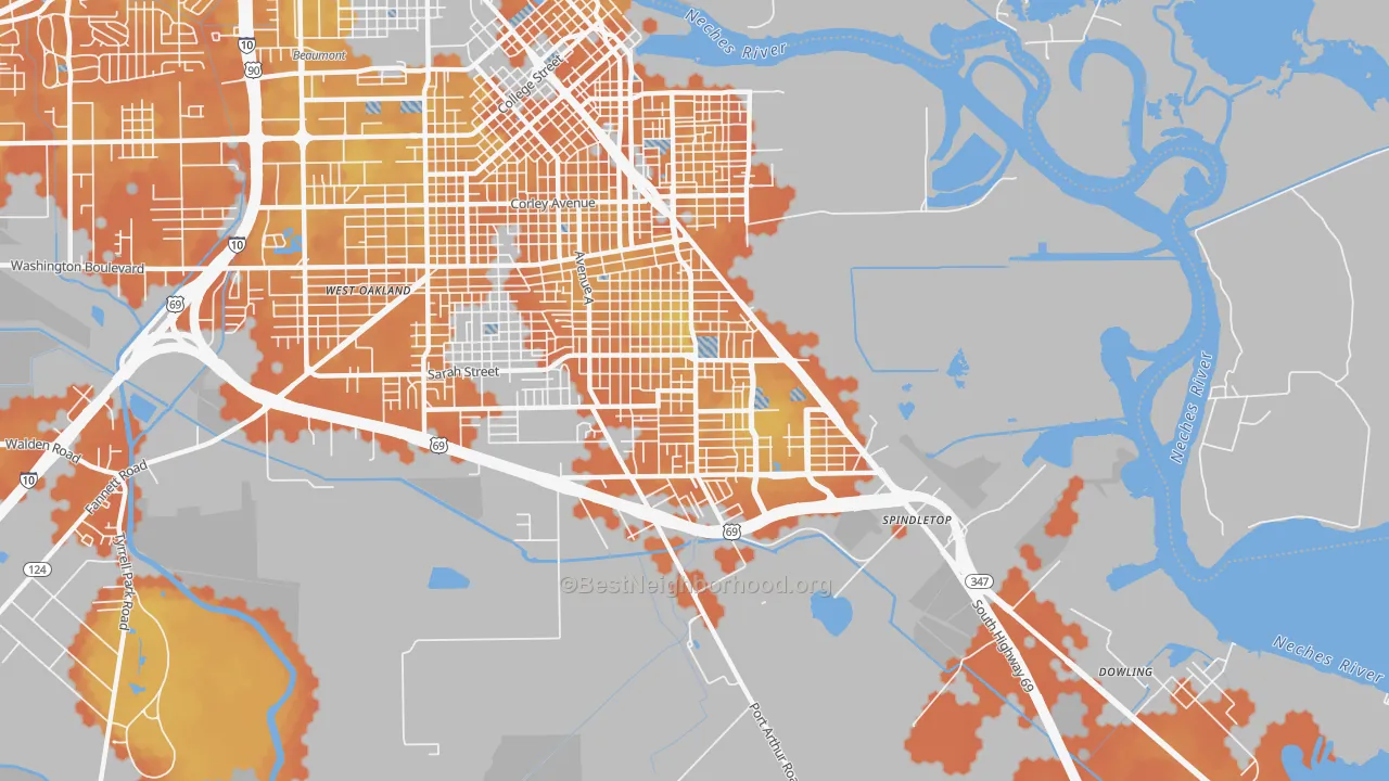 Bike Grade map of South Park, Beaumont, TX