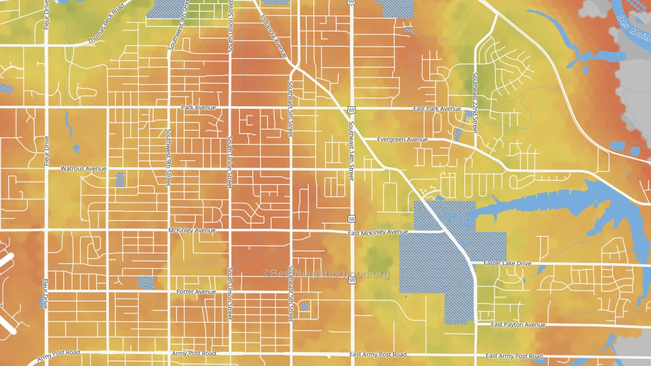 Bike Grade map of South Park, Des Moines, IA