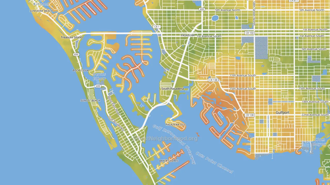 Bike Grade map of South Pasadena, FL