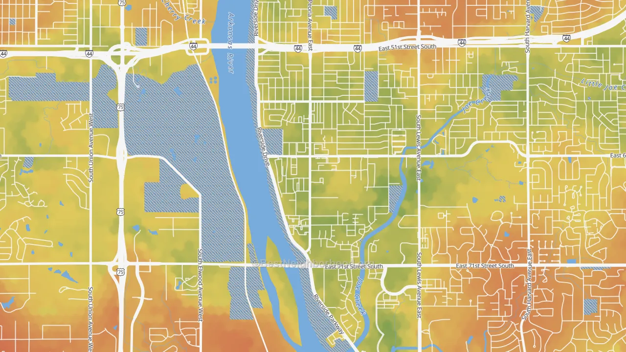 Bike Grade map of South Peoria, Tulsa, OK