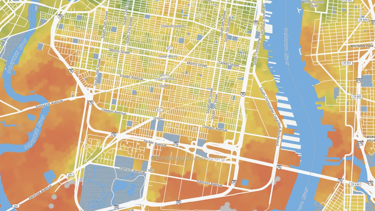 Bike Grade map of South Philadelphia, Philadelphia, PA