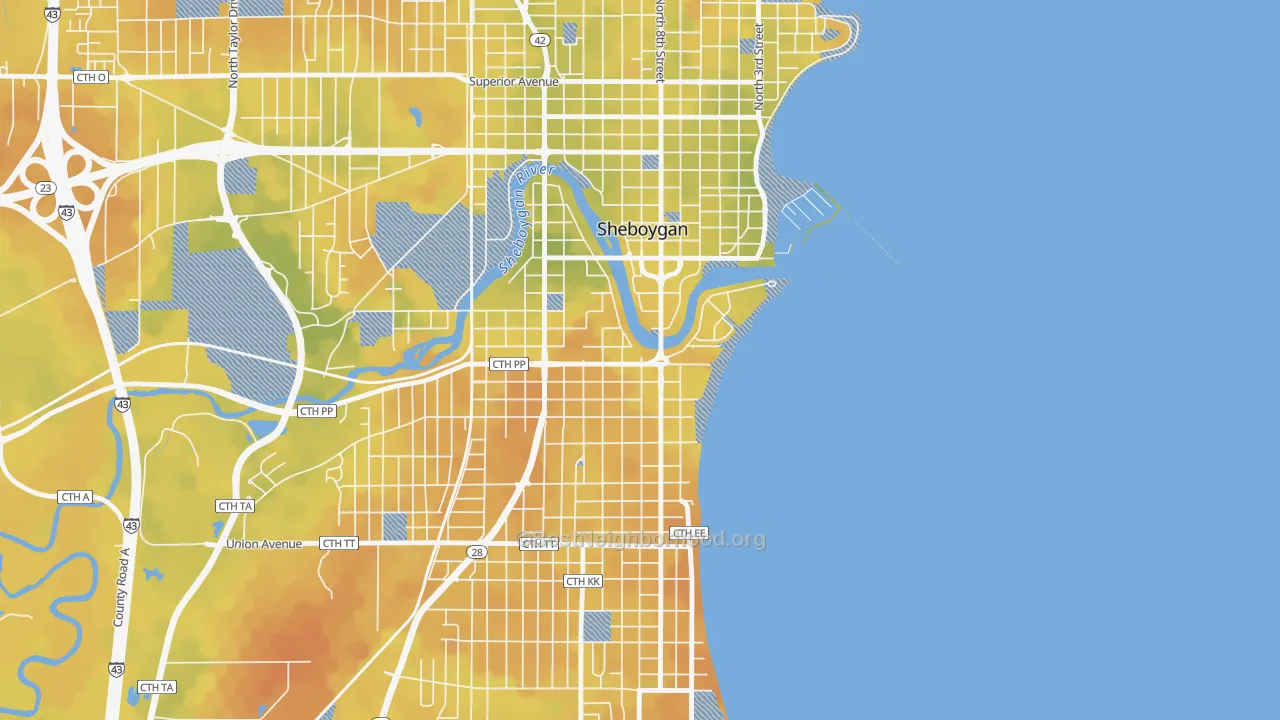 Bike Grade map of South Pier, Sheboygan, WI