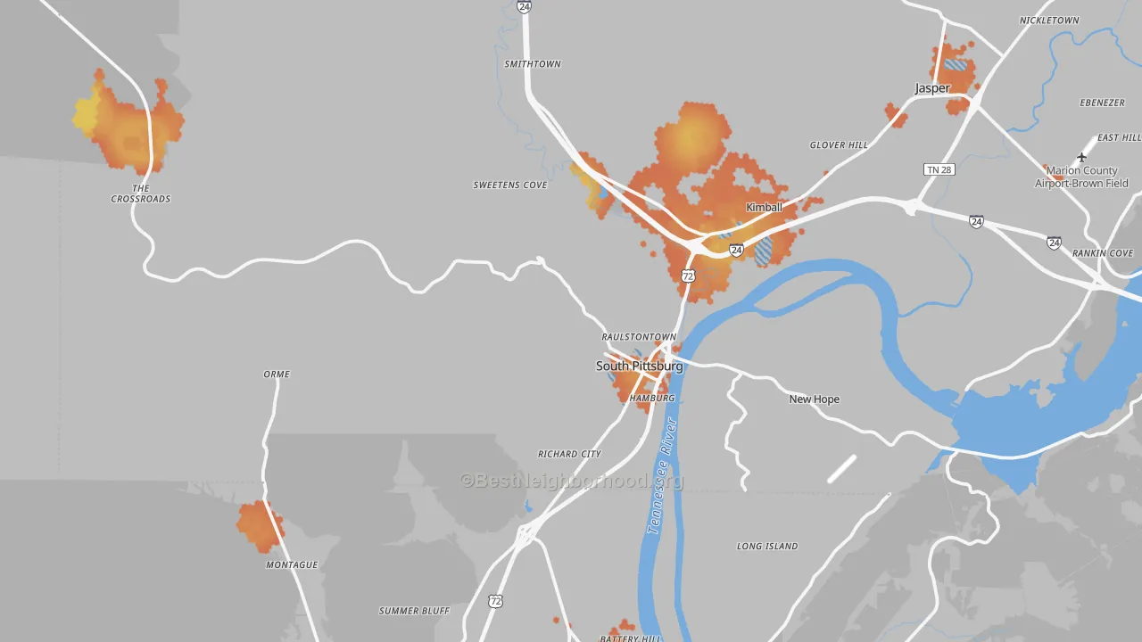 Bike Grade map of South Pittsburg, TN