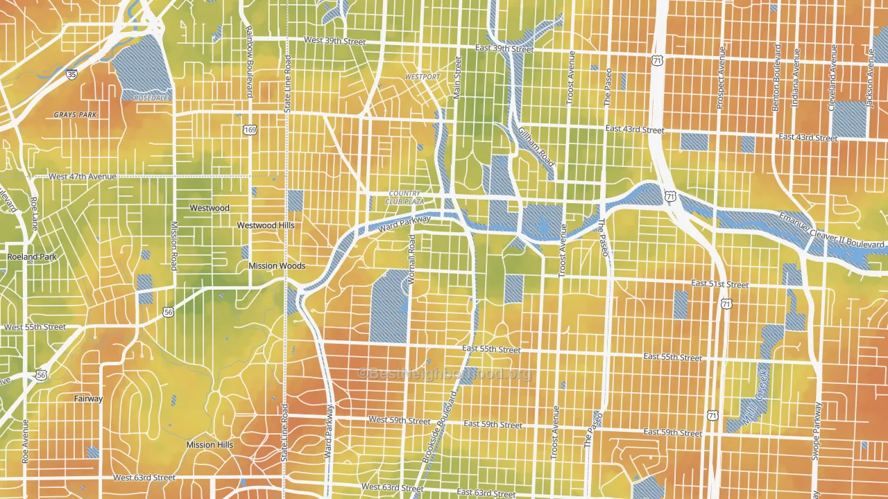Bike Grade map of South Plaza, Kansas City, MO