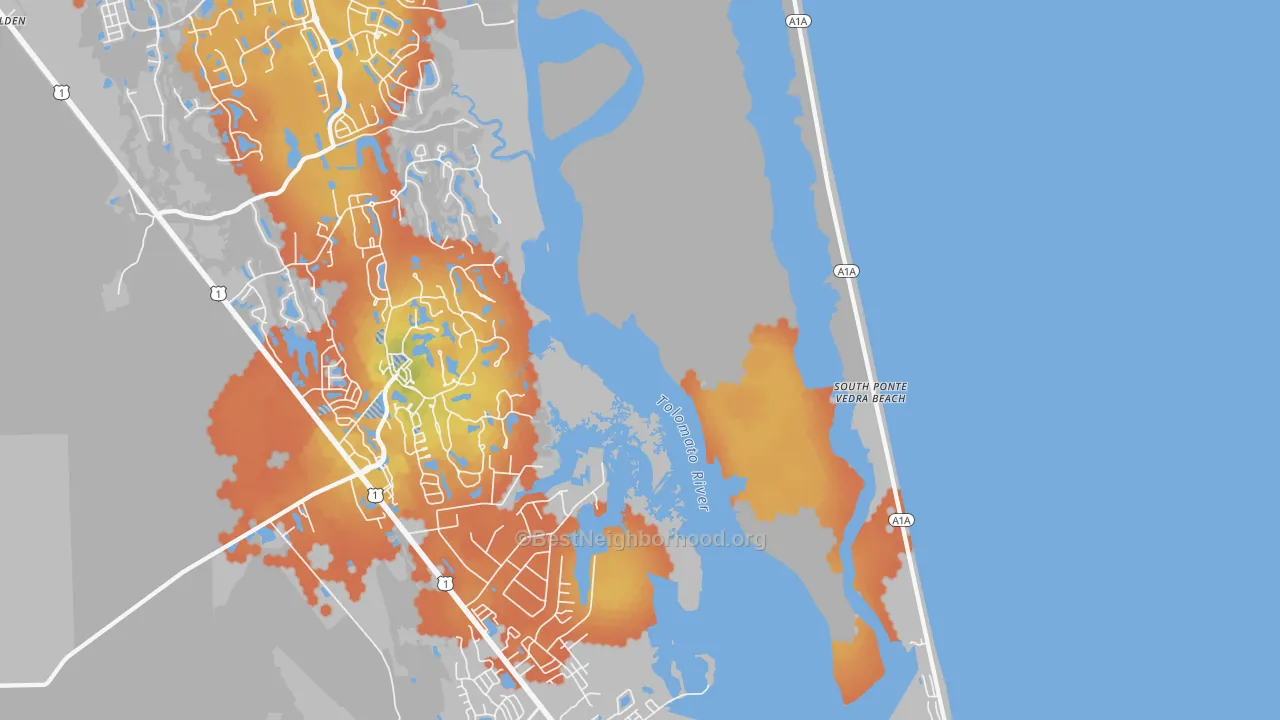 Bike Grade map of South Ponte Vedra Beach, FL
