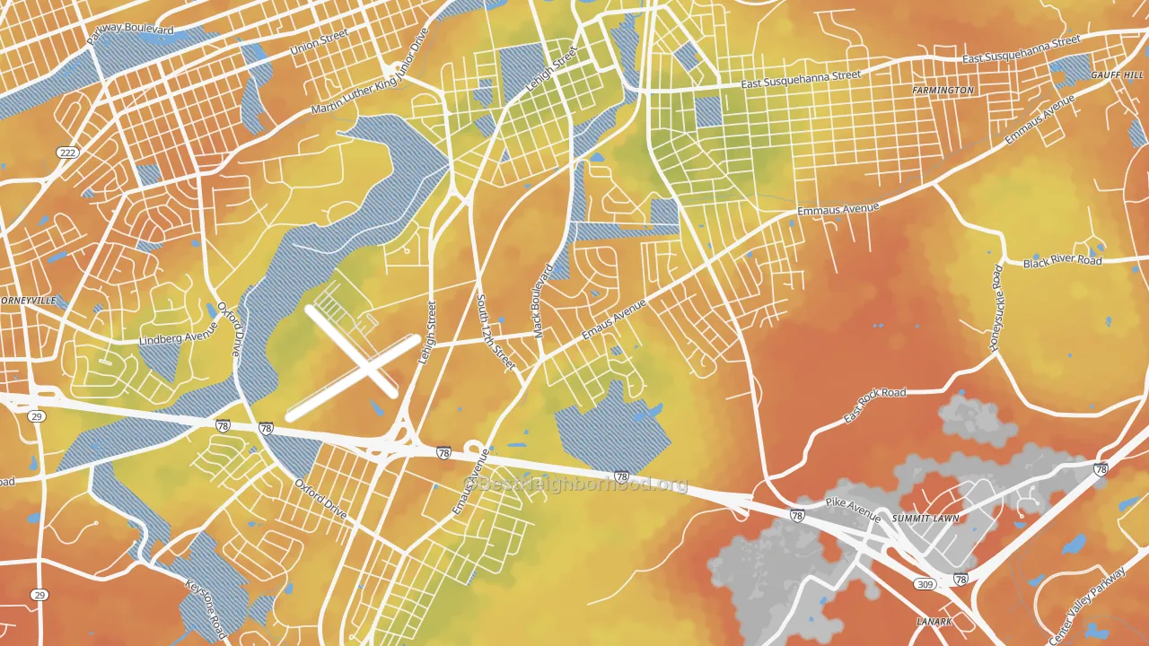 Bike Grade map of South Poplar, Allentown, PA