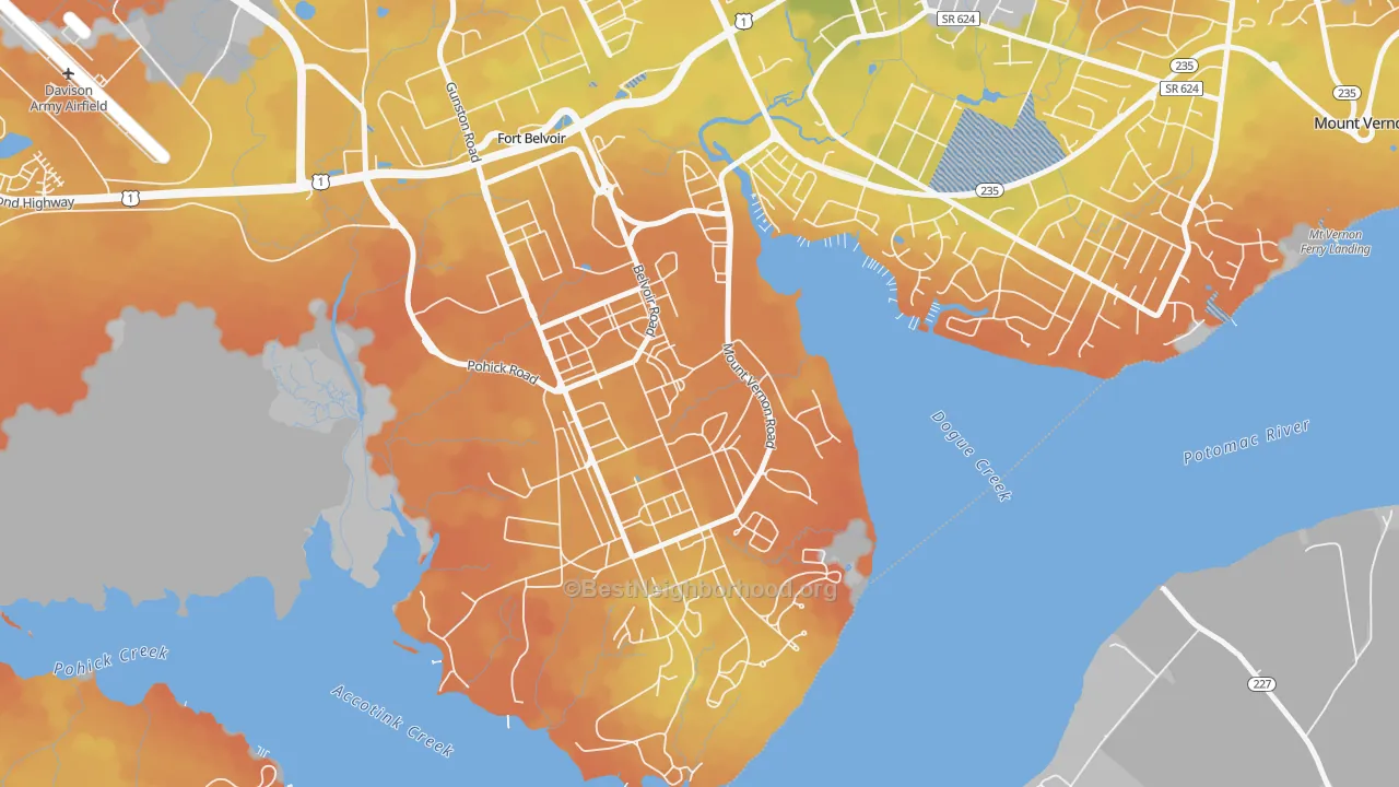 Bike Grade map of South Post, Fort Belvoir, VA