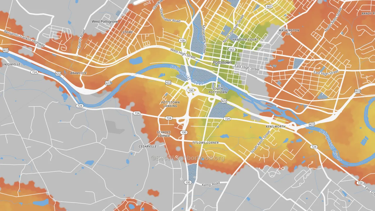 Bike Grade map of South Pottstown, PA