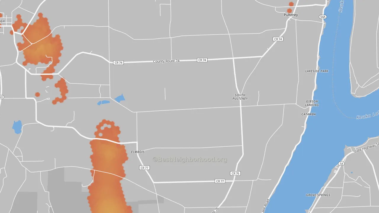 Bike Grade map of South Pulteney, NY