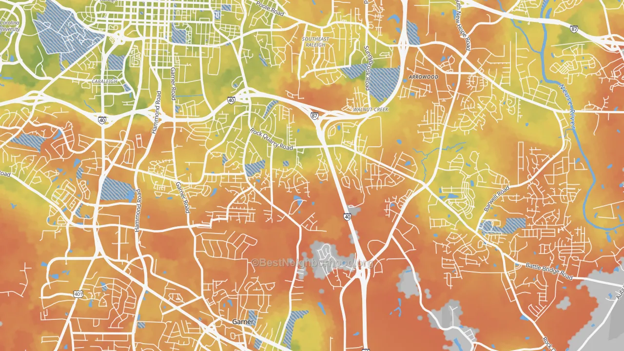 Bike Grade map of South, Raleigh, NC