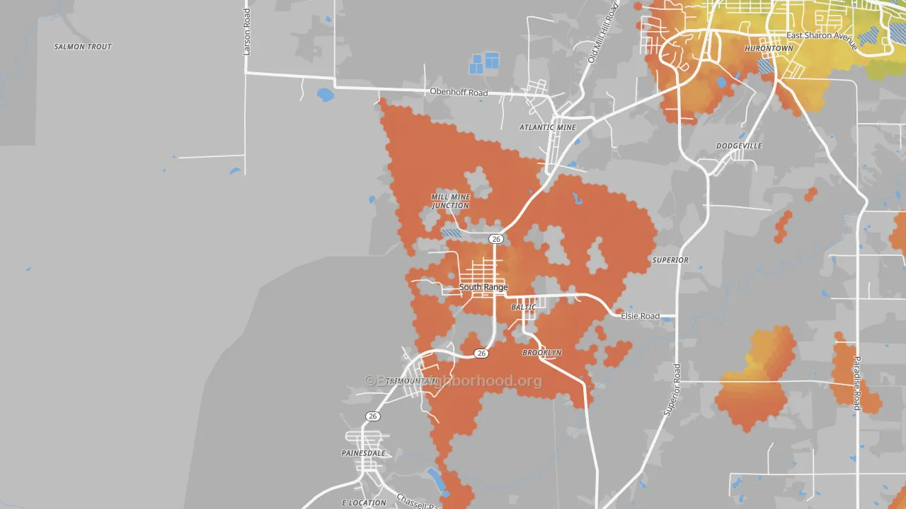 Bike Grade map of South Range, MI