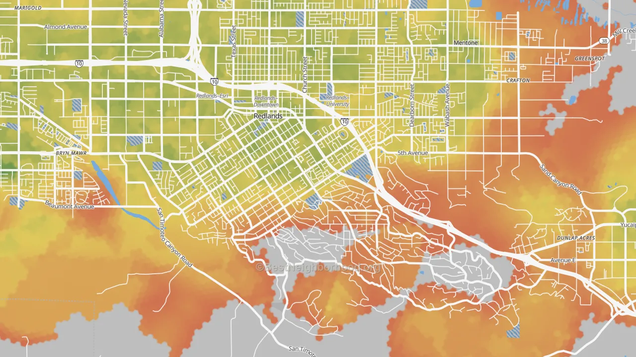Bike Grade map of South Redlands, Redlands, CA