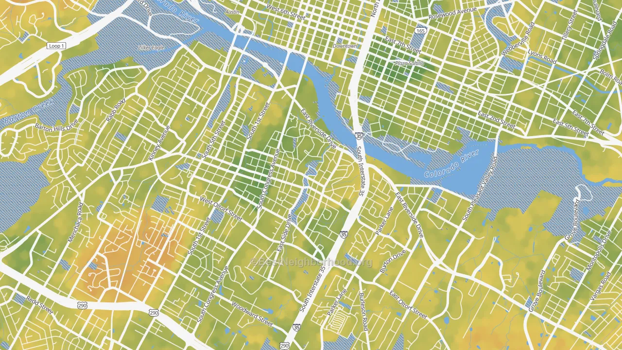 Bike Grade map of South River City, Austin, TX