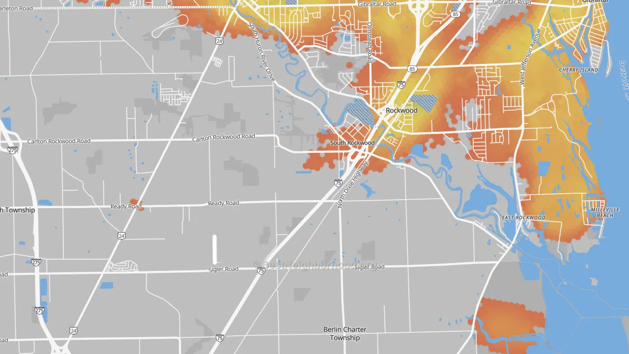 Bike Grade map of South Rockwood, MI