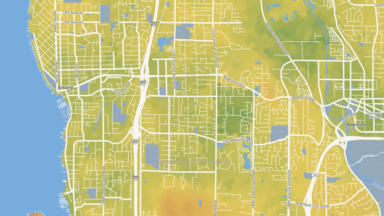 Bike Grade map of South Rose Hill, Kirkland, WA