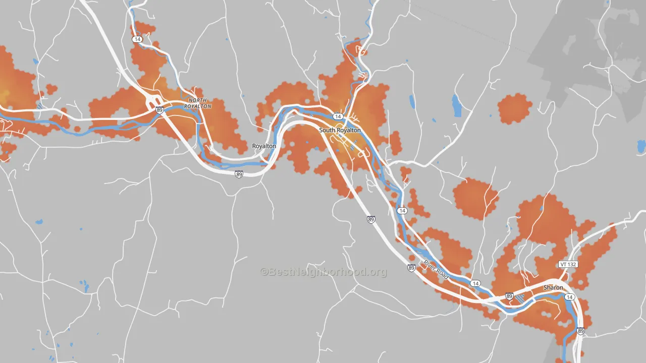 Bike Grade map of South Royalton, VT