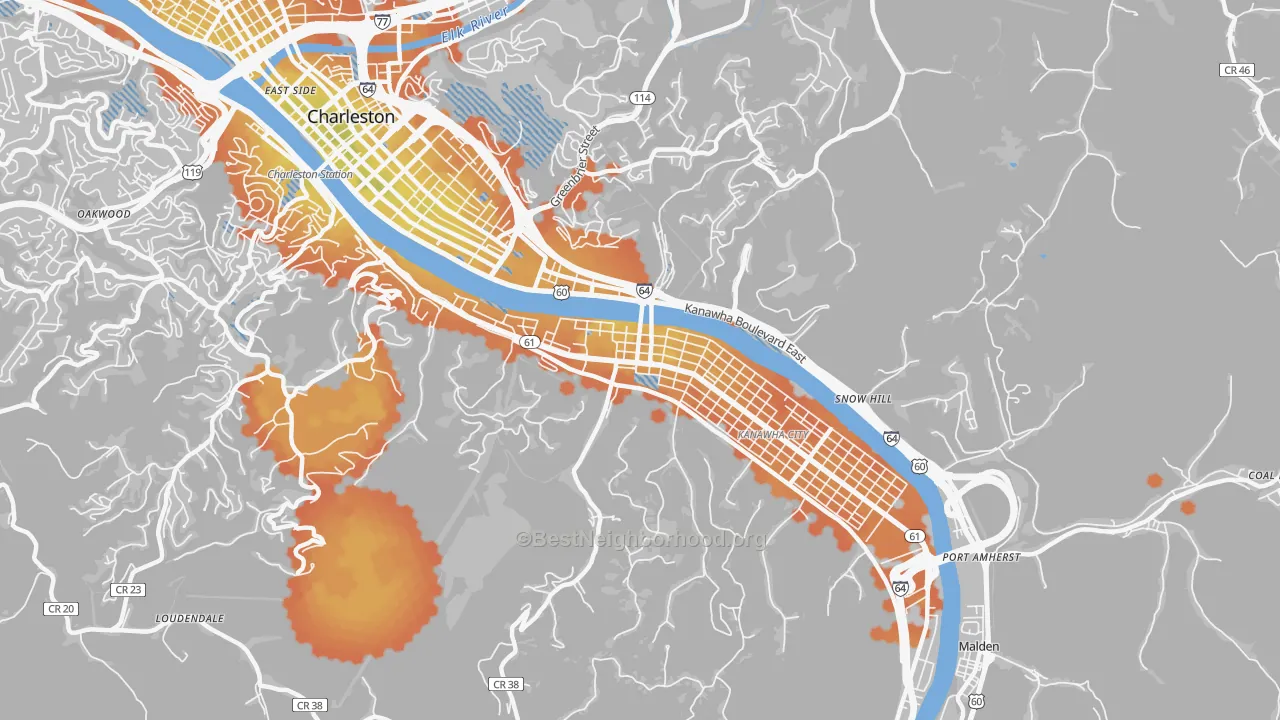 Bike Grade map of South Ruffner, Charleston, WV