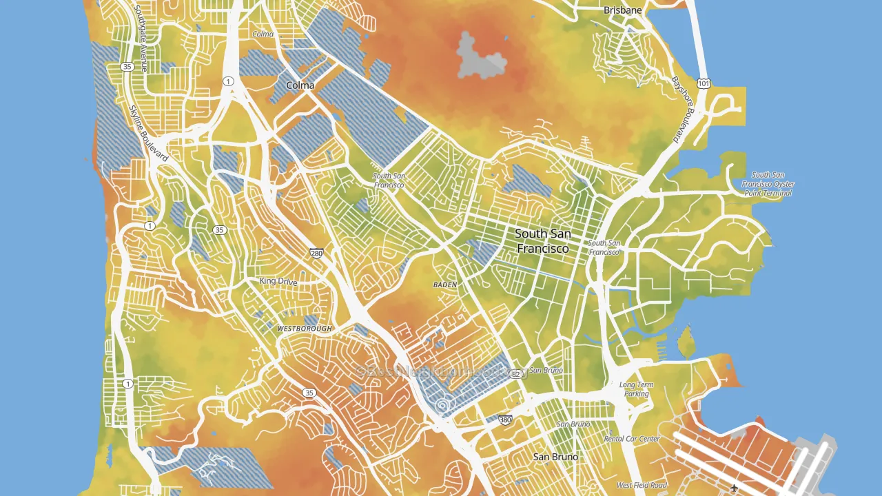 Bike Grade map of South San Francisco, CA