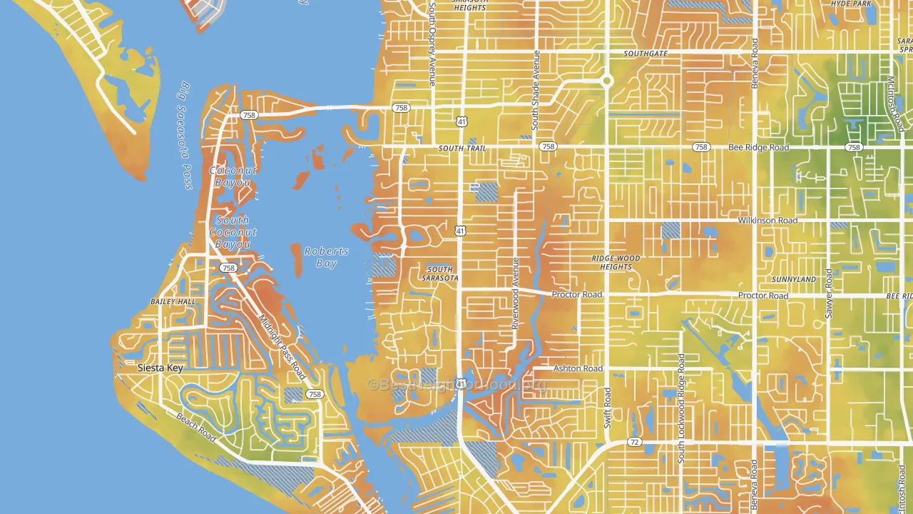 Bike Grade map of South Sarasota, FL