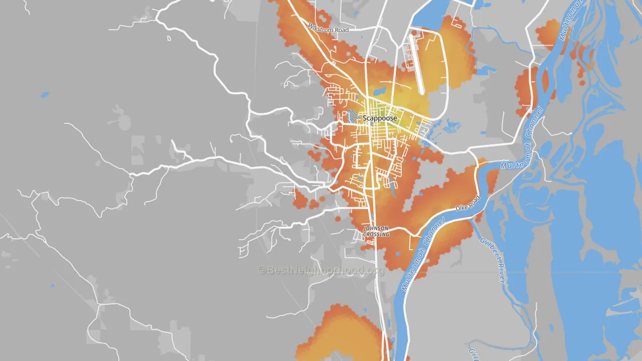 Bike Grade map of South Scappoose, OR