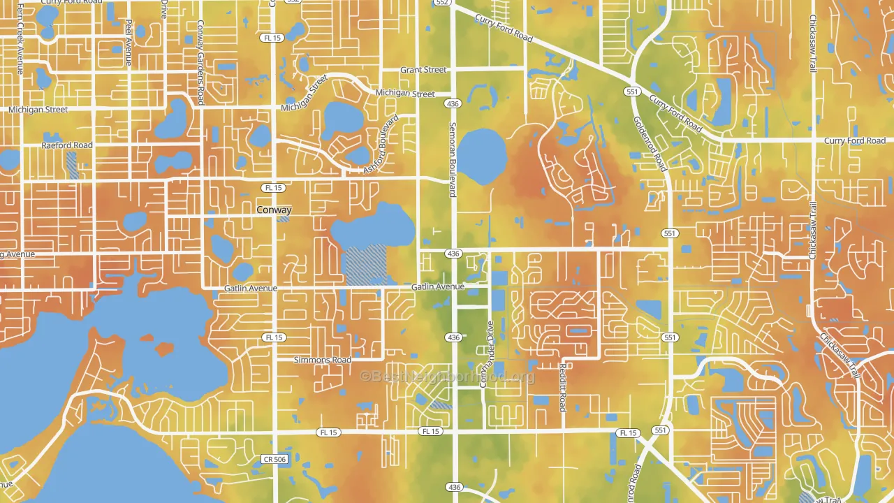 Bike Grade map of South Semoran, Orlando, FL