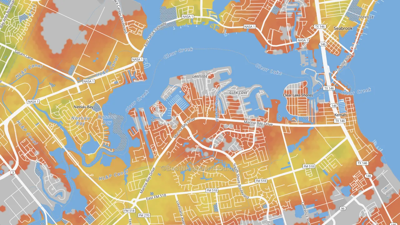 Bike Grade map of South Shore Harbour and Marina, League City, TX
