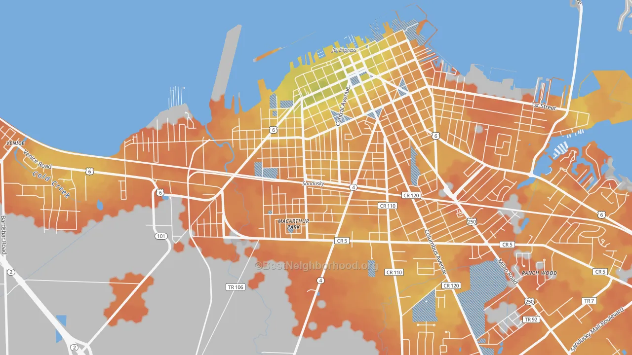 Bike Grade map of South Side, Sandusky, OH