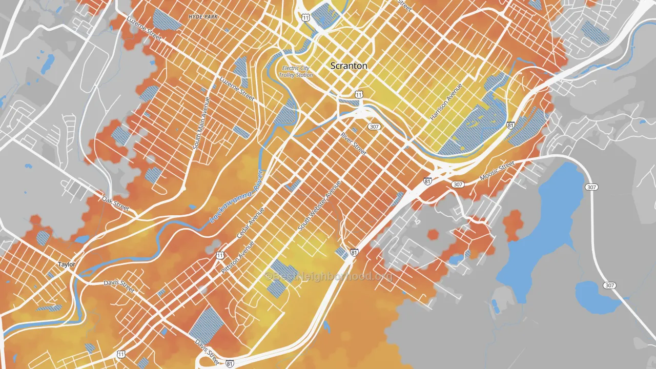 Bike Grade map of South Side, Scranton, PA