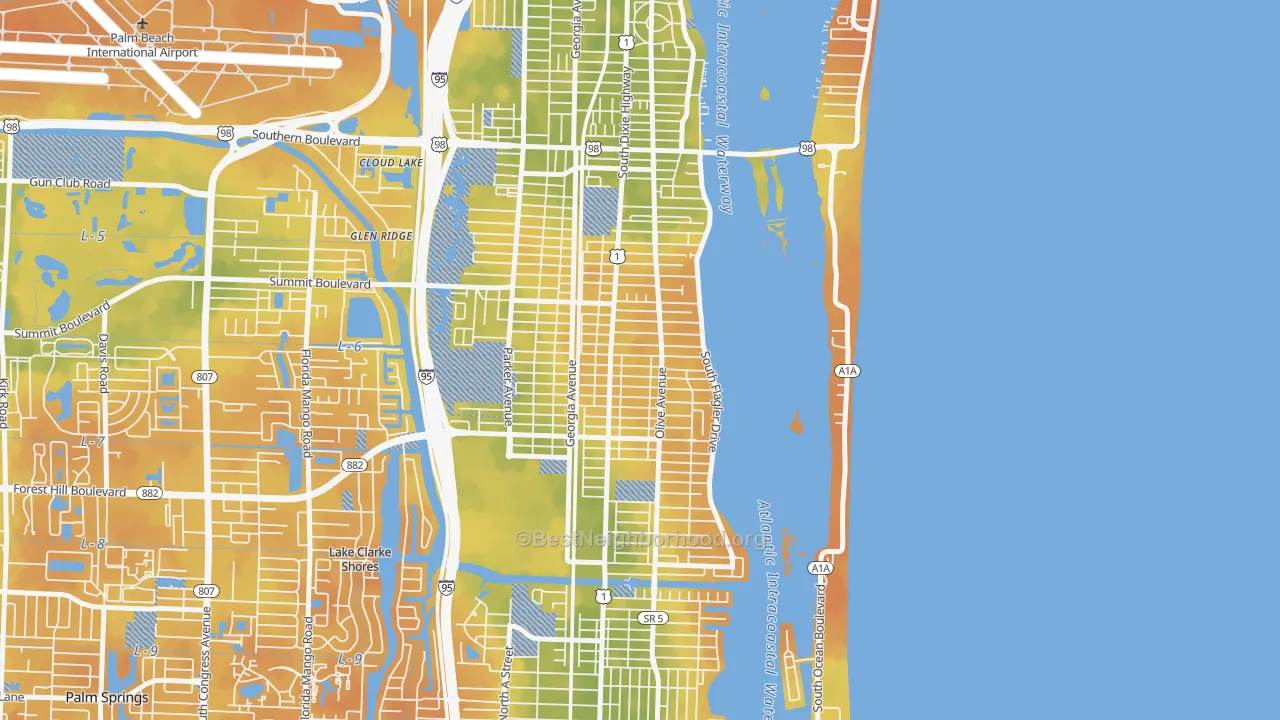 Bike Grade map of South Side, West Palm Beach, FL