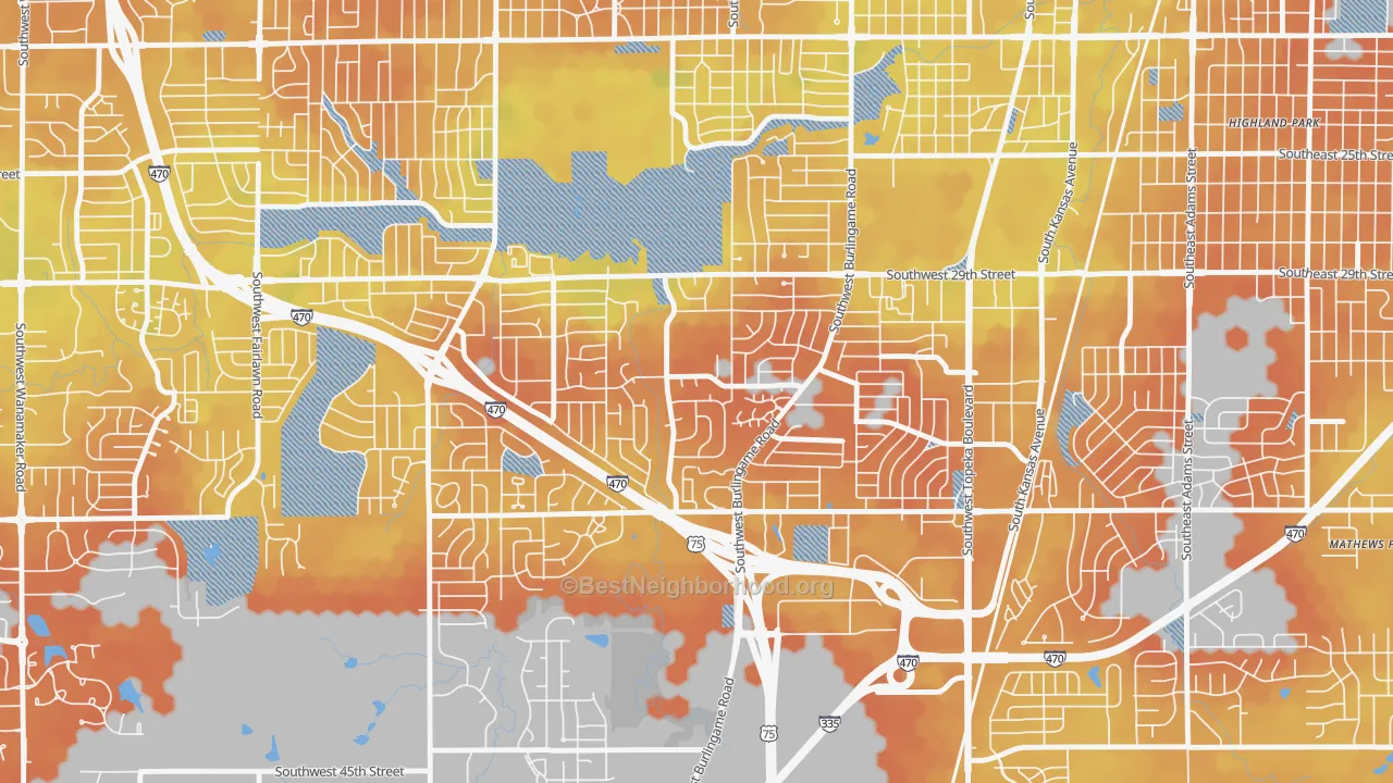 Bike Grade map of South Southeast 1, Topeka, KS