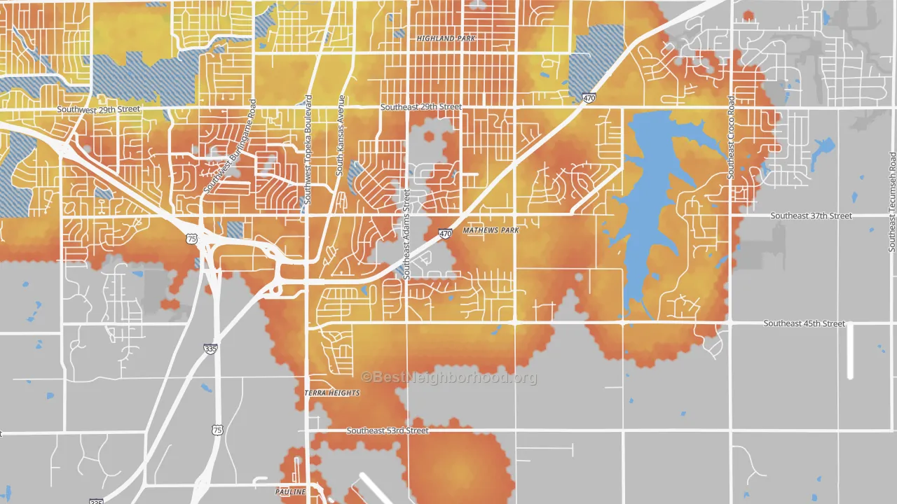 Bike Grade map of South Southeast 3, Topeka, KS