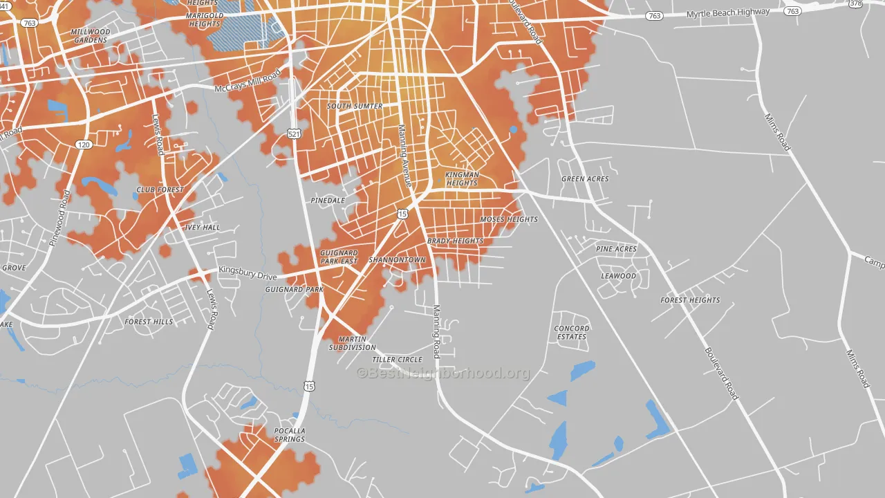 Bike Grade map of South Sumter, SC